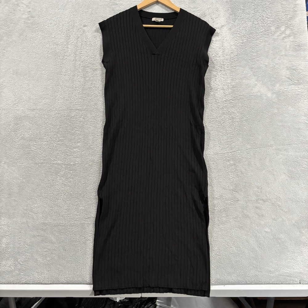 H&M Midi Dress Women's XS Ribbed Knit Leg Side Slit Sleeveless V Neck Black